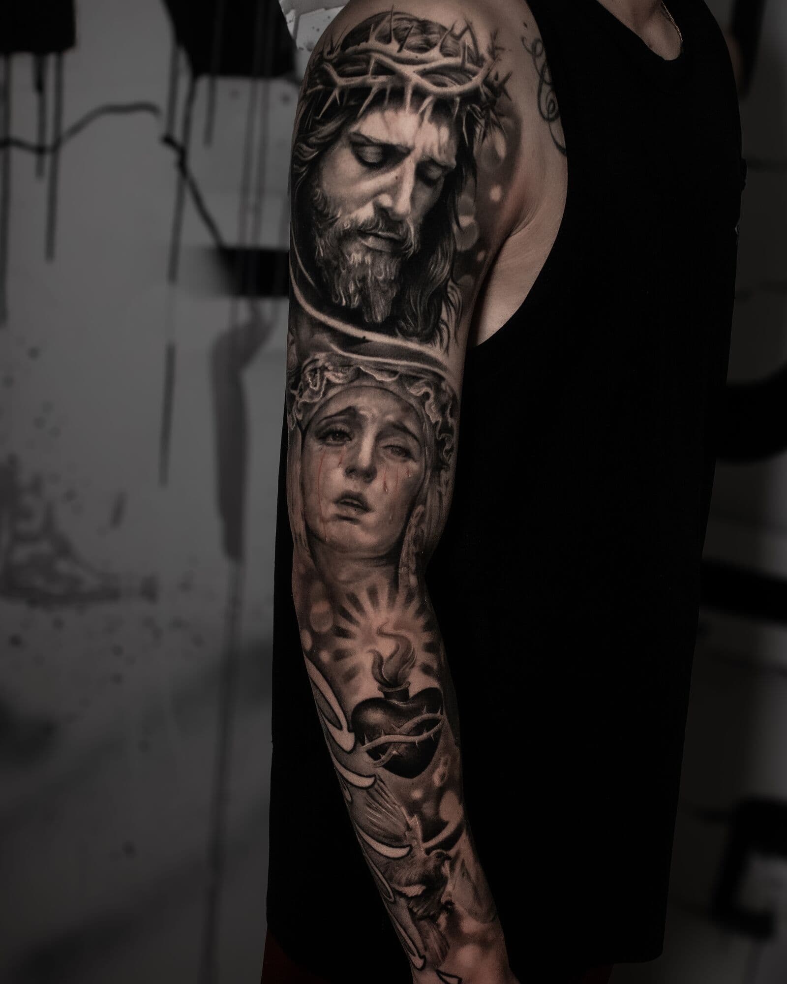 Christus und Maria, Tattoo als Sleeve
